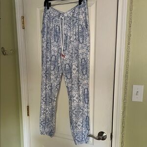 PJ Salvage Blue and White Patterned Lounge Pants